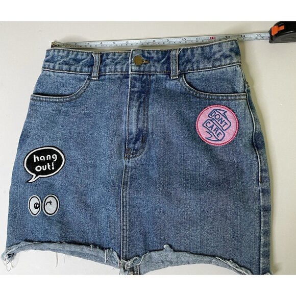 Forever 21 Skirt Women's Size Small Denim Jean Mini With Patches High Waisted - Picture 5 of 6